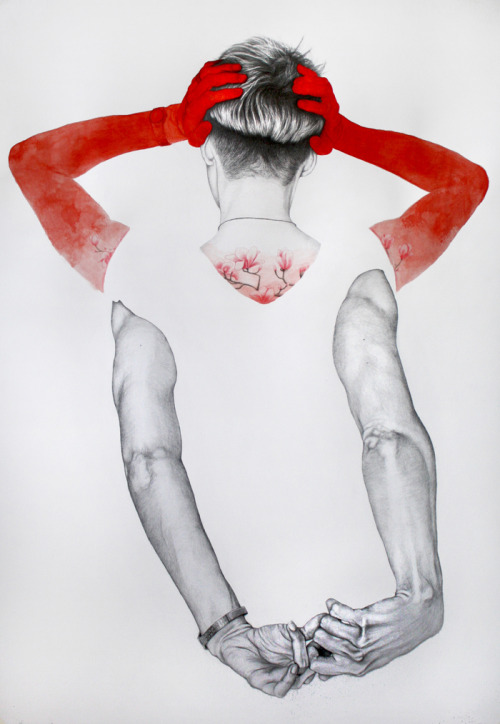 red-lipstick: Antonella Montes aka Lantomo (Italian, based Beijing) - Red Arms     Drawing