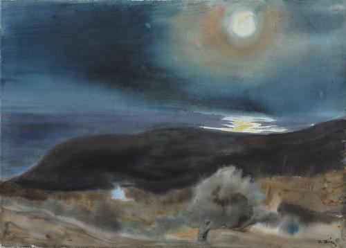 The Moon   -   Tetsis Panagiotis , 1998Greek, 1925-2016Watercolour on paper, 74.7 x 105 cm.