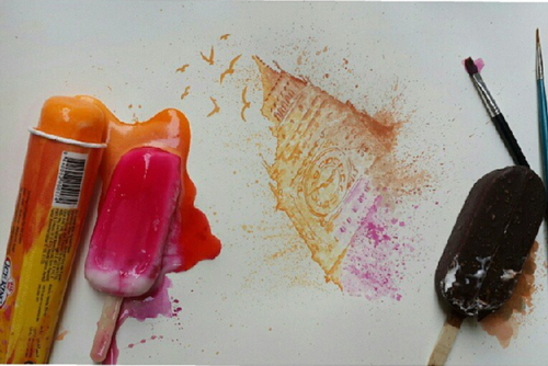 asylum-art:  This Artist Othman Toma Paints With Ice-Cream Instead Of Paint  Instagram | Facebook | ponlayookm  Othman Toma, an artest from Baghdad, Iraq, has put his watercolor skills to the test by painting with a very unusual “paint”- melted ice-cream.
