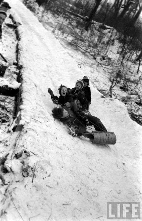 Sledding mishap in Northern Minnesota(Hansel Mieth. 1940)