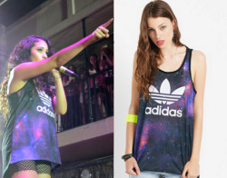 jasminevillegascloset:  Jasmine looked gorgeous as always when she was performing in Arizona with 1015Jamz at the #BackIISchoolBash, wearing this ADIDAS Universe Tank Top. Get yours here for 29,95$ Still looking for the rest of her outfit.
