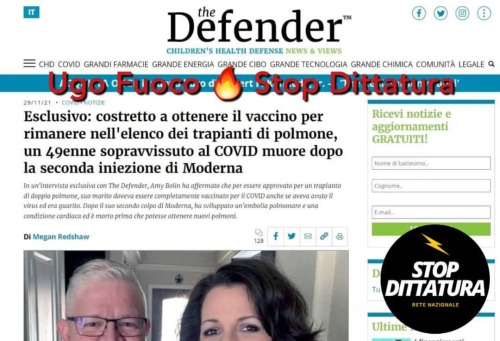 🔴 COSTRETTO A VACCINARSI PER POTER RIMANERE NELL'ELENCO DEI TRAPIANTI DI POLMONE
🔥 MUORE SUBITO DOPO LA SECONDA DOSE DI MODERNA
🏴‍☠️ I SOGGETTI FRAGILI CREDONO CHE IL VACCINO LI TUTELI.
✅ NON HANNO COMPRESO CHE VIVIAMO IN UN SISTEMA CHE LI RITIENE IL...