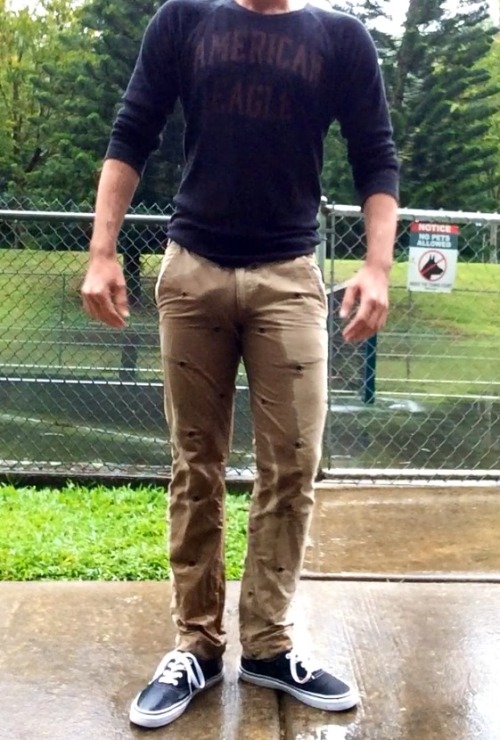 wetboi808:  Held it as long as I could, squirming all the way to the park… Then lost control and flooded my tight khakis, filling my shoes… Now for the squishy walk home… 