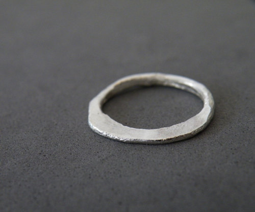 ringtorulethemall:Organic Silver Stacking Ring Sterling Silver Band Ring Rough Texture Handcast Ring