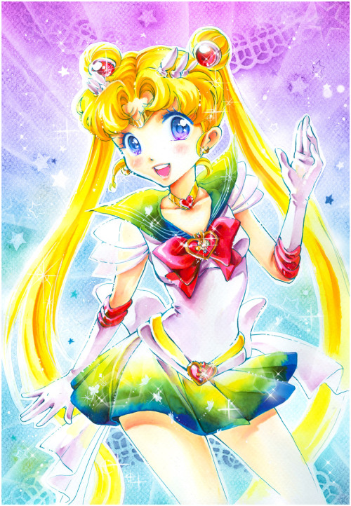 And now the finished Super Sailor Moon fanart. I use Dr. PH. Martins watercolors and colored crayons