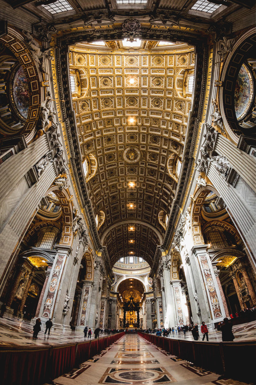 italian-luxury:  St. Peters Basilica, Rome, Italy St. Peters Cathedral in Italy is actually the 2nd. The first was built by Constantine, the first Roman Emperor to convert to Christianity. The site of the basilica is thought to be where the bones of St.
