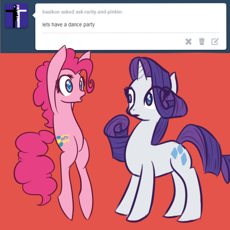 ask-rarity-and-pinkie:  Rarity is impressed by my sweet moves ~Pinkie  XD