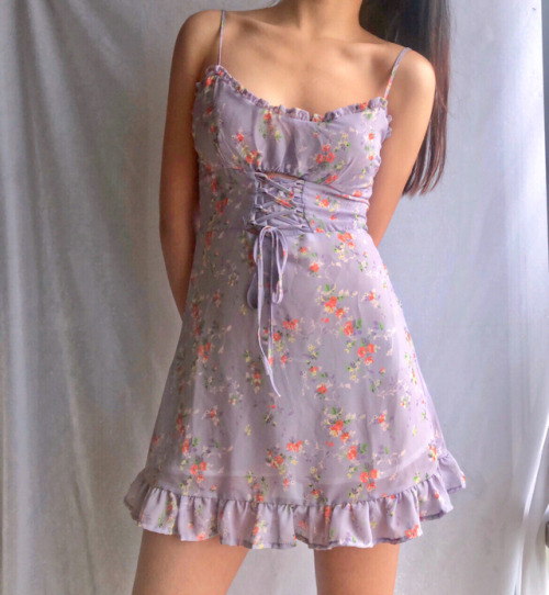 Porn Pics coquettefashion:Lilac Floral Frill Trim Lace-up