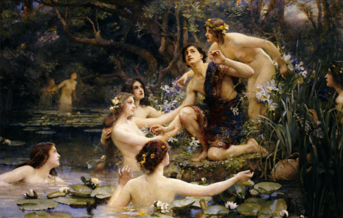 Hylas and the Water Nymphs (1910). Henrietta R. Rae (English, 1859-1928). Oil on canvas.In 1910, the