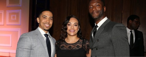 Neil Brown jr and Aldis Hidge with Tomica (eazy’s widow) at the AAFCA awards