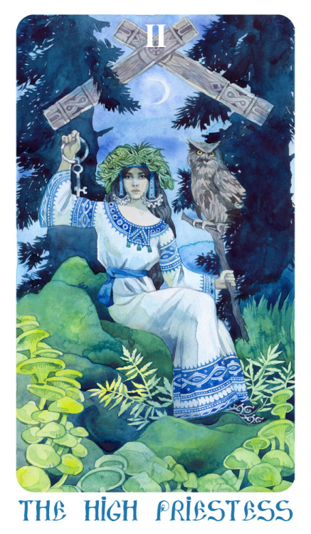 paganalia:Mila Losenko Russian folkloric tarot imagesThe MoonTwo Spinners (Wheel of Fortune)DeathThe