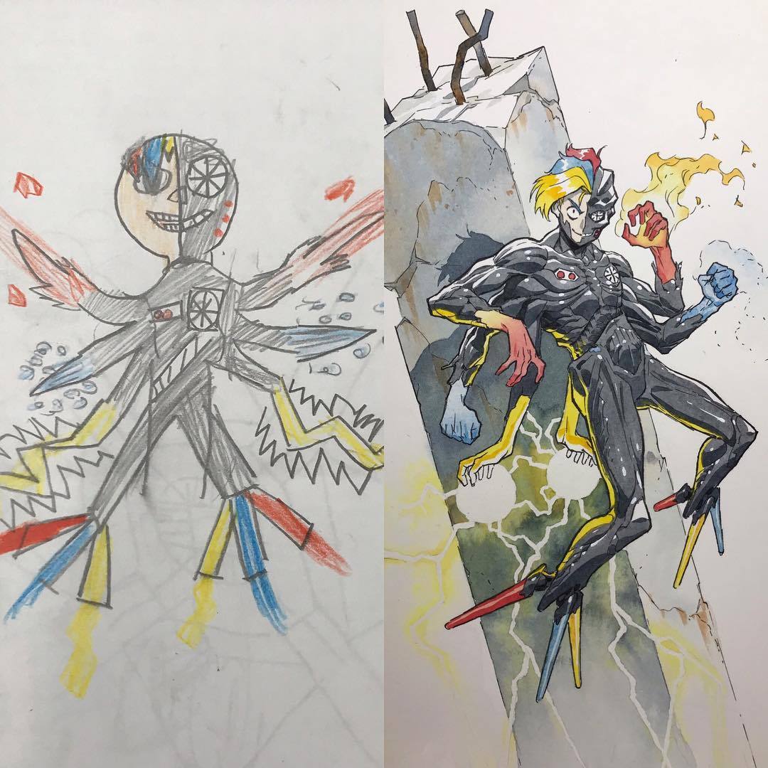 catchymemes:  Father uses sons’ drawings as inspiration for anime transformations