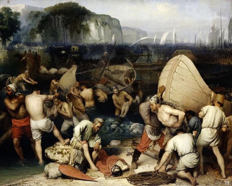 The landing of the barbarians. 1850. the French school. oil on canvas.