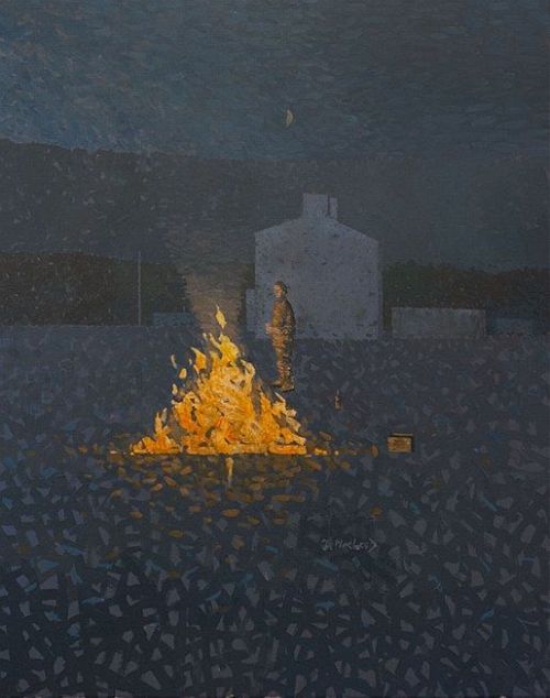 Nightfire by Moonlight    -    Simon MacleodIrish, b.1956-Oil on Canvas , 28cm x 35cm (11&quot; x 14
