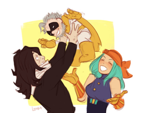  during the convention someone told me there was a family cosplaying aizawa and ms. joke with their 