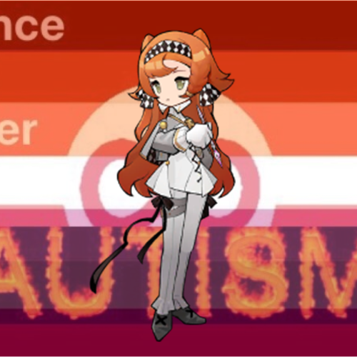 sonetto on a lesbian flag and 50% opacity autism rage flag