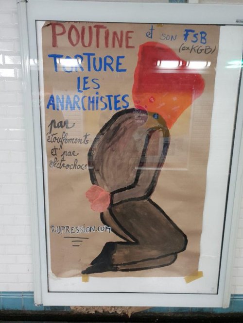 Advertising posters in Paris replaced with messages in solidarity with Mikhail Zhlobitsky andanarchi