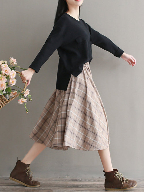 winriirockbell:Plaid Elastic Waist A-line Skirt  |     Discount code: happy15 { 15% OFF }