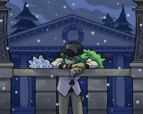 effiesketch:  Evening snowfall in Circhester (N’s travels outside Unova, Galar edition) commissions / ko-fi 