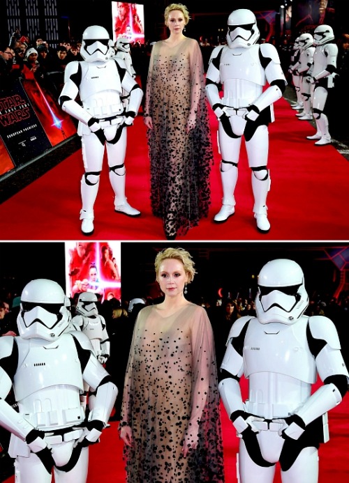 iwouldvebeendrake01: Gwendoline Christie backed by stormtroopers during the European premiere of Sta