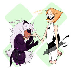 leyashii:  Miraculous Ladybug AU! …I’ve been watching a lot of it lately. Chat Noir = Amethyst (Purple Puma) Miraculous Ladybug = Pearl (Miraculous Swan) 