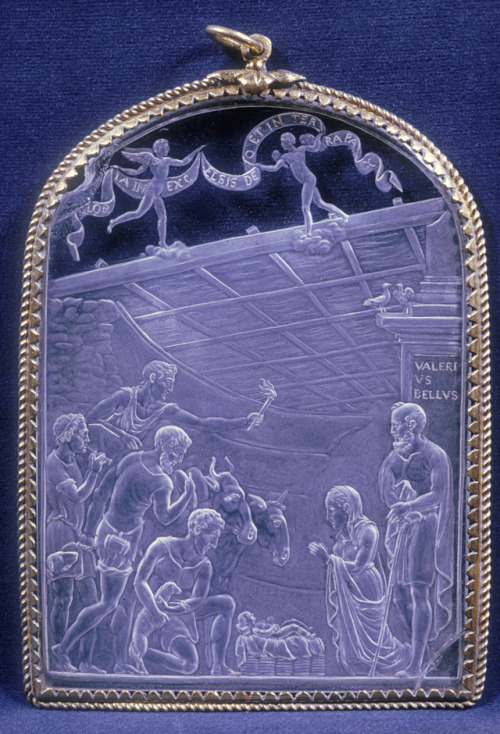 historyarchaeologyartefacts:Rock crystal engraving showing the Adoration of the Shepherds made by Va
