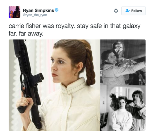 jazzhandscomics:refinery29:refinery29:Rest In Peace, Carrie Fisher. Iconic Star Wars actress Carrie 