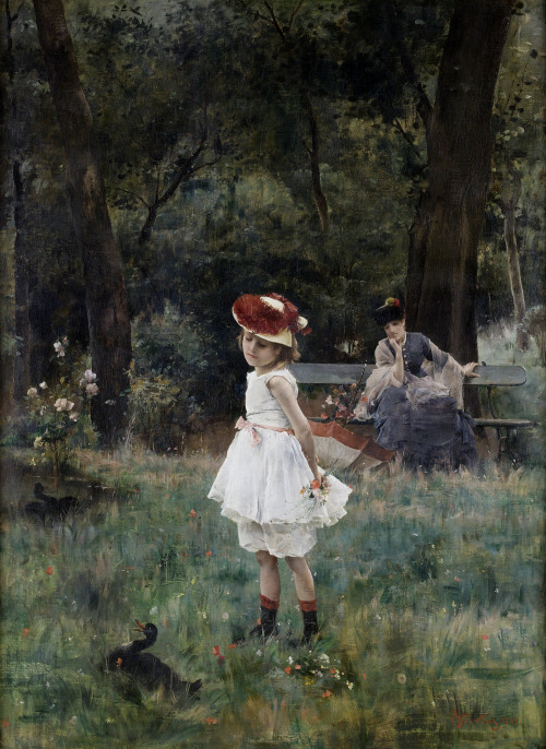 somewhere-nocolor:  Alfred Stevens - La Fillette aux canards (1881) 