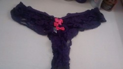 wetpantyslut:  My purple lace thong worn