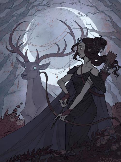 nyxshadowhawk: Greek Mythology art by IrenHorrors! Nyx, Hecate, Selene, Artemis, Melinoe, Hades and 