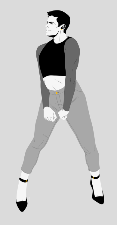 phantom-brushy:@mckirkism so… crop tops, jeans, and heels!inspired by this video (x)