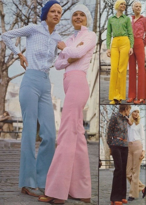 Super Seventies — Models wearing gabardine slacks, 1970.