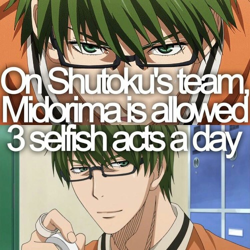 On Shutoku’s team, Shintaro Midorima is allowed 3 selfish acts per day.Kuroko no Basket | anim