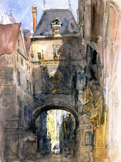 artist-david-cox: Tour d'Horloge, Rouen, 1829, David Cox