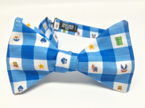 geekymerch: Check out this gingham Super Mario themed bow tie from the Speicher Tie Company!