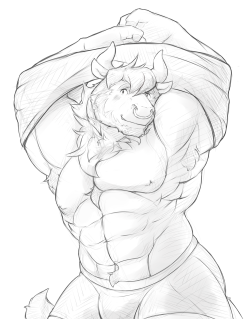 Ralphthefeline:  A Blushy Buff Bull Taking Off His Shirt Because Beefy Bulls Are