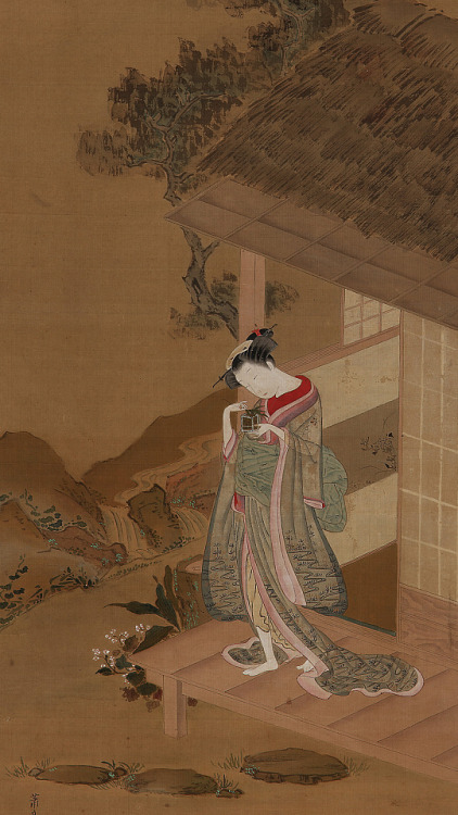 japaneseaesthetics: A Young Woman with a Cage of Fireflies.  Painting.  About 1880, Japan,