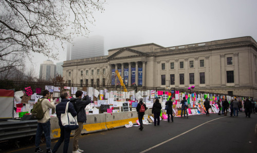 January 2017 | Women’s March in Philadelphia, PA.protest signs displayed on an overpass off the park