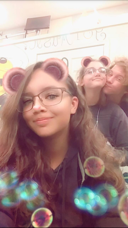 My best selfie when u for my haircut and me with my glasses and two best friends in the back❤ I cast