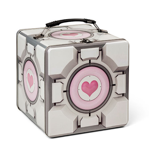 fuchsiamae:  copiouslygeeky:  Aperture Science Mobile Nutrient Transport  It happens often: you’re running around with your portal gun, holding onto the companion cube for dear life while hundreds of rounds of bullets bounce off your friend as he