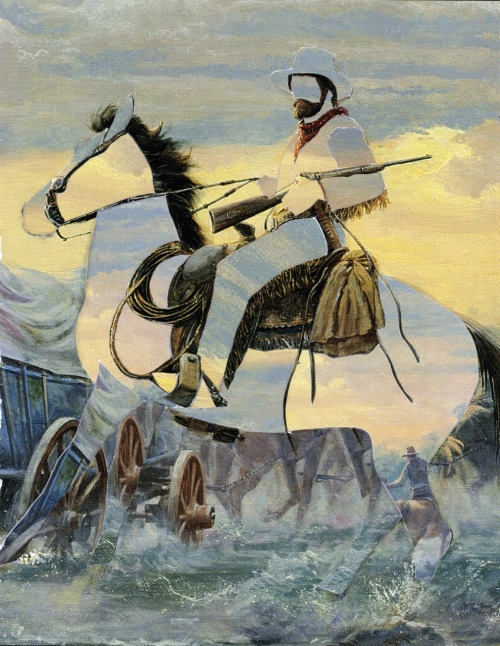 michaeltunk:&ldquo;The Unknown Rider Big Horn Rendezvous&rdquo; cut paper collage by Michael