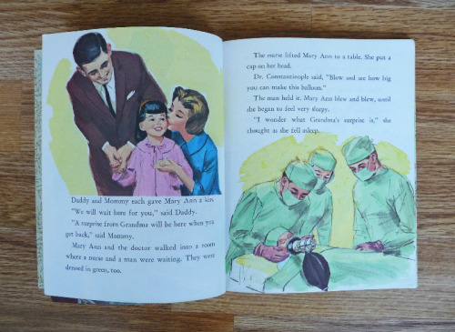 Inspiration from the 1966 Little Golden Book Good-bye, Tonsils. Plus the blonde mother does the most