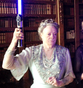 lukasnorth:  Happy Downton Day! Here’s Maggie Smith with a lightsaber in period