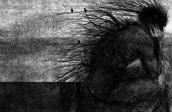  unexplained-events:  Art from the book A Monster Calls written by Patrick Ness and illustrated by Jim Kay. It’s a children’s book about a boy (Conor) who starts having nightmares about a monster every night since his mother started her cancer treatment.