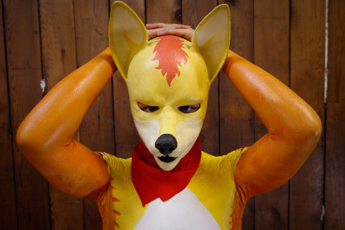 I’m having a poopy day, so here are some pictures of me as a silly, latex-painted firefox-dog thing.