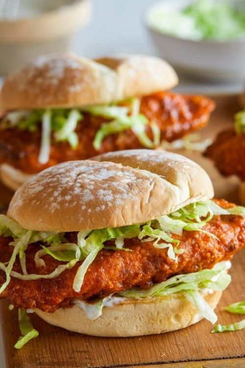daily-deliciousness:Baked nashville honey hot chicken sandwiches