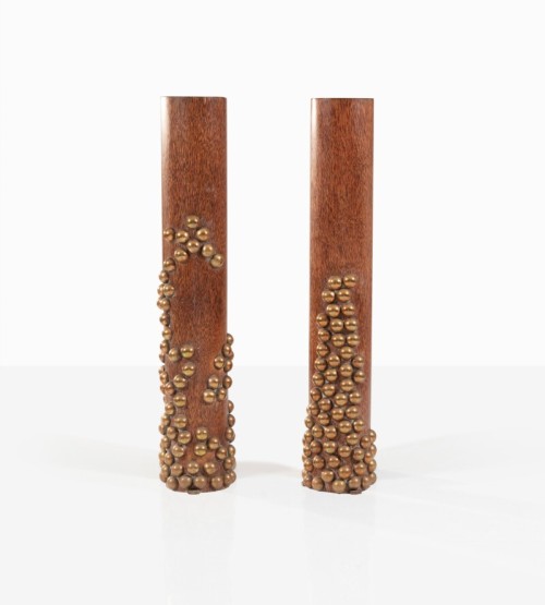 Marcial Berro, Pair of columns, circa 1990,Palmwood and BrassEach stamped BR à Paris on the undersid