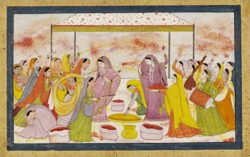 Radha celebrating Holi, ca 1788, Kangra, India