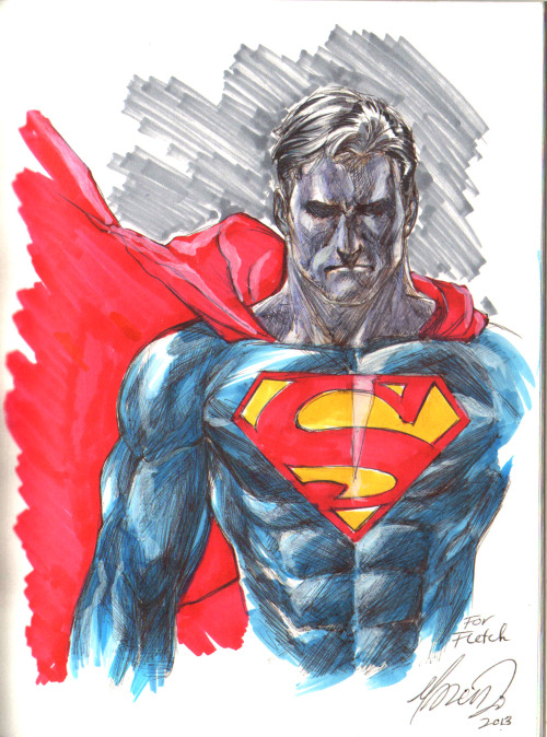 marcusto:  Here’s something a little different. A sketch for my friend Fletcher Chu Fong @FletchCF  It started out as Superman in ballpoint pen and then I kinda messed up on colouring his face cause for some reason the Copic sking colour mixed with