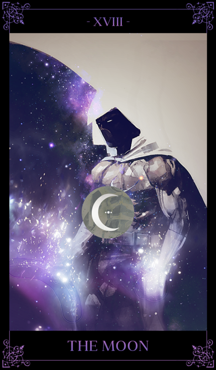 viigilante: klauswalz:Tarot Card - Daredevil (Justice), Moon Knight (The Moon), and The Punisher (